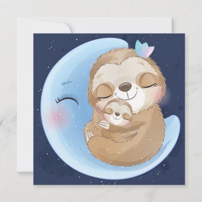 Cute Sloth And Baby Holiday Card (Front)