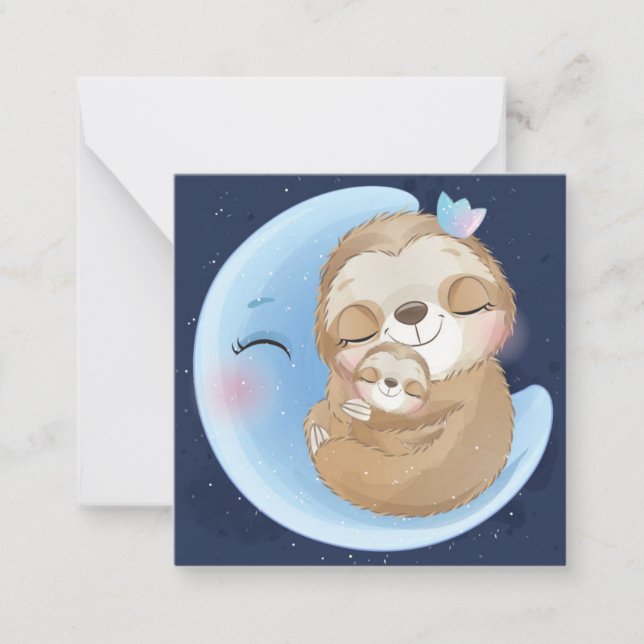 Cute Sloth And Baby Note Card (Front)