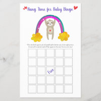 Cute Sloth and Rainbow Baby Shower Bingo Game Card