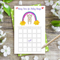 Cute Sloth and Rainbow Baby Shower Bingo Game Card