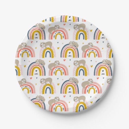 Cute Sloth and Rainbow Party Plates