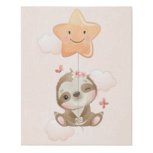 Cute Sloth and Star Faux Canvas Print