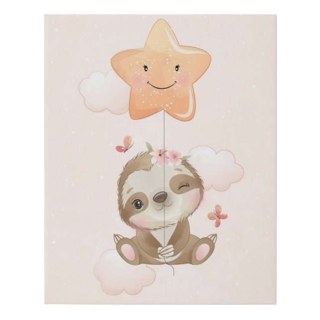 Cute Sloth and Star Faux Canvas Print (Front)