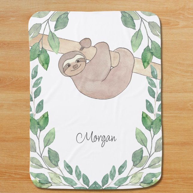 Cute Sloth Animal and Name Baby Baby Blanket (Creator Uploaded)