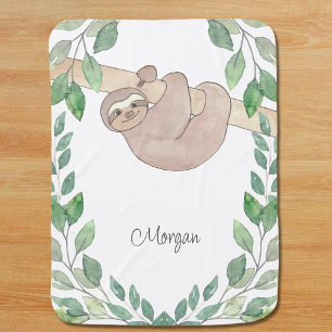 Cute Sloth Animal and Name Baby Blanket