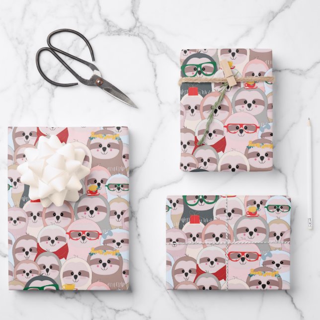 Cute Sloth Animal Cartoon Funny Animal Wrapping Paper Sheets (Front)