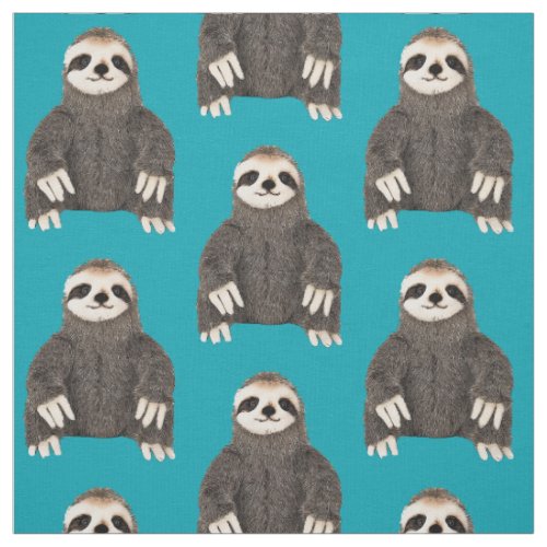 Cute Sloth Animal Pattern Blue Fabric