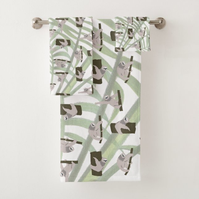 Cute Sloth Animal Pattern in Wild Forest Bath Towel Set (Insitu)