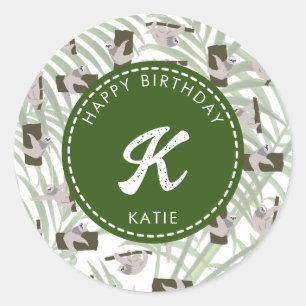 Cute Sloth Animal Pattern in Wild Forest Birthday Classic Round Sticker