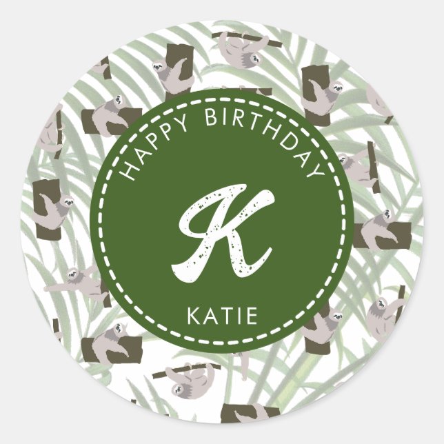 Cute Sloth Animal Pattern in Wild Forest Birthday Classic Round Sticker (Front)