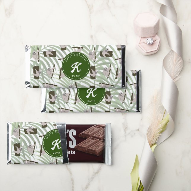 Cute Sloth Animal Pattern in Wild Forest Birthday Hershey Bar Favors (Front)