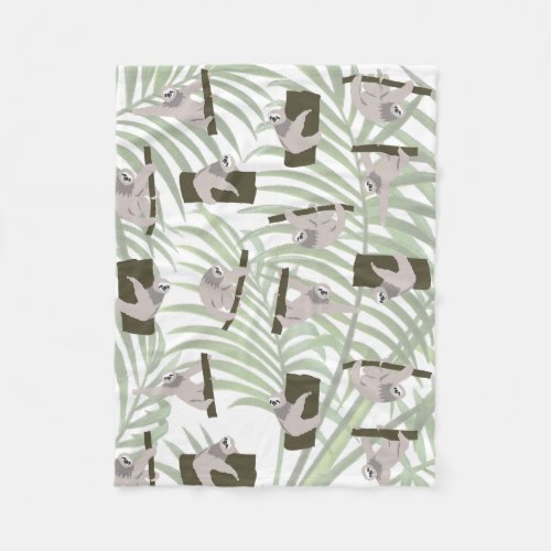 Cute Sloth Animal Pattern in Wild Forest Fleece Blanket