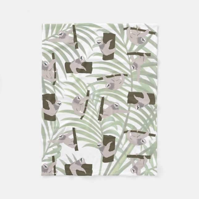 Cute Sloth Animal Pattern in Wild Forest Fleece Blanket (Front)