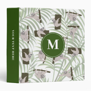 Cute Sloth Animal Pattern in Wild Forest Monogram 3 Ring Binder