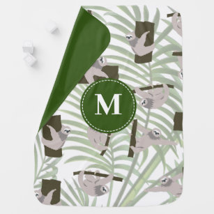 Cute Sloth Animal Pattern in Wild Forest Monogram Baby Blanket