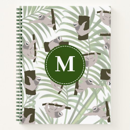 Cute Sloth Animal Pattern in Wild Forest Monogram Notebook