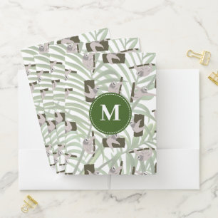 Cute Sloth Animal Pattern in Wild Forest Monogram Pocket Folder