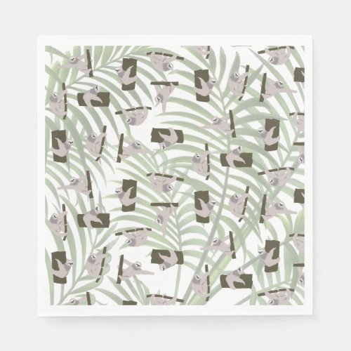 Cute Sloth Animal Pattern in Wild Forest Napkins