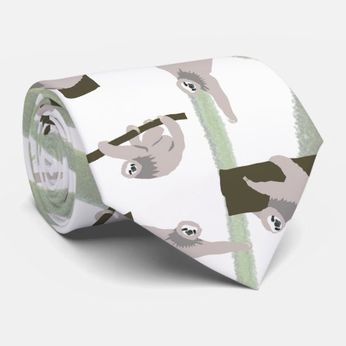 Cute Sloth Animal Pattern in Wild Forest Neck Tie