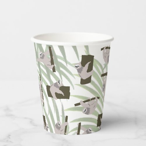 Cute Sloth Animal Pattern in Wild Forest Paper Cups