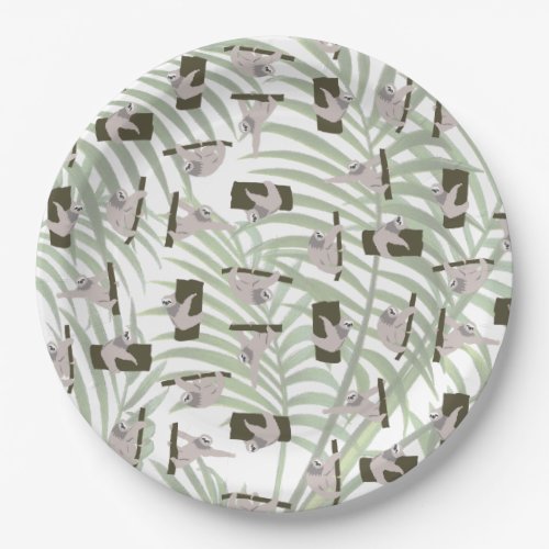 Cute Sloth Animal Pattern in Wild Forest Paper Plates