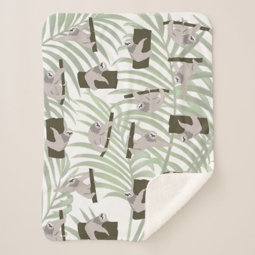 Cute Sloth Animal Pattern in Wild Forest Sherpa Blanket