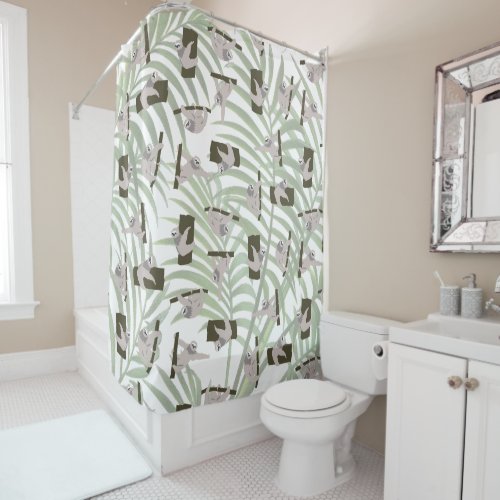 Cute Sloth Animal Pattern in Wild Forest Shower Curtain