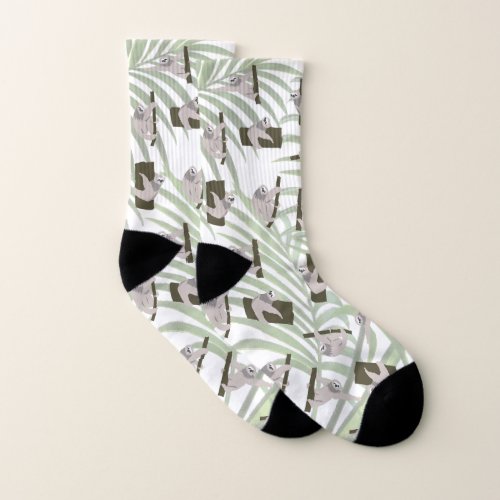 Cute Sloth Animal Pattern in Wild Forest Socks
