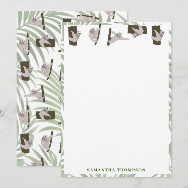 Cute Sloth Animal Pattern in Wild Forest Thank You Card (Front/Back)