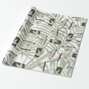 Cute Sloth Animal Pattern in Wild Forest Wrapping Paper