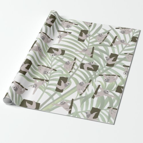 Cute Sloth Animal Pattern in Wild Forest Wrapping Paper