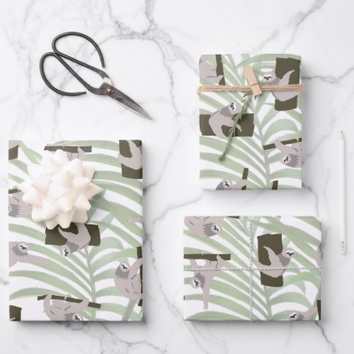 Cute Sloth Animal Pattern in Wild Forest Wrapping Paper Sheets