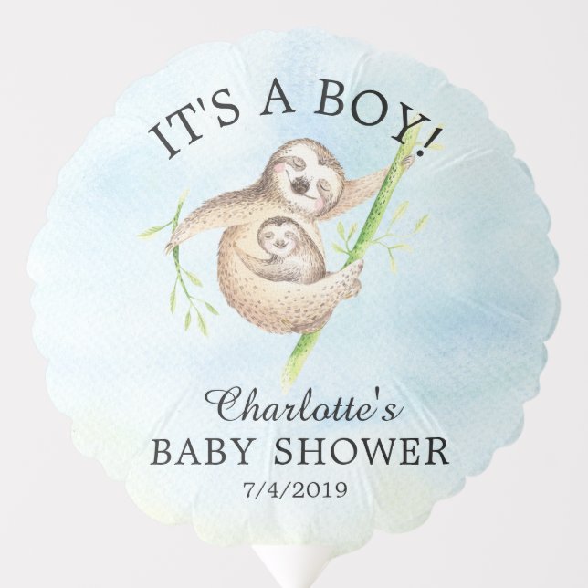 Cute Sloth Animals Boy Baby Shower Balloon (Front)