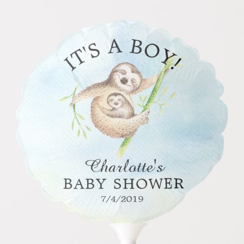 Cute Sloth Animals Boy Baby Shower Balloon