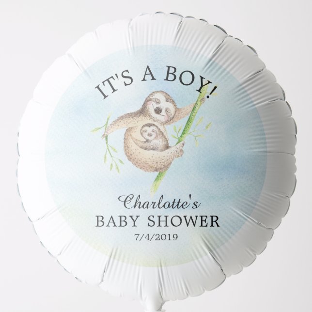 Cute Sloth Animals Boy Baby Shower Balloon (Front)