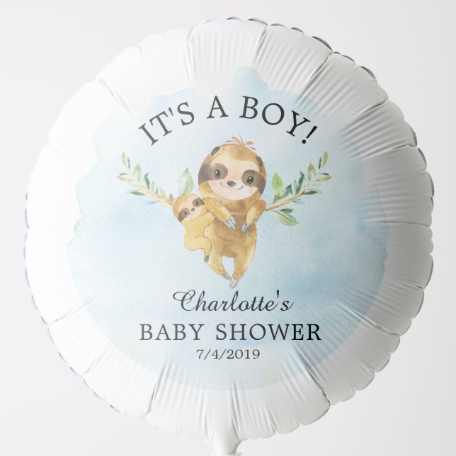 Cute Sloth Animals Boy Baby Shower Balloon (Front)
