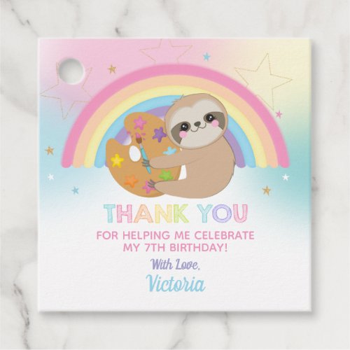 Cute Sloth Art Paint Party Birthday Thank You Favor Tags