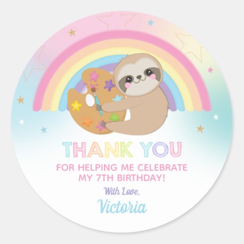 Cute Sloth Art Party Birthday Thank You Favor Classic Round Sticker