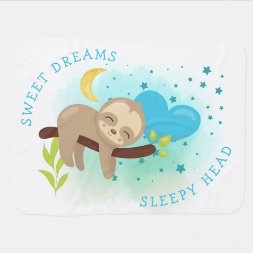 Cute Sloth Asleep Sweet Dreams Sleepy Head White Baby Blanket