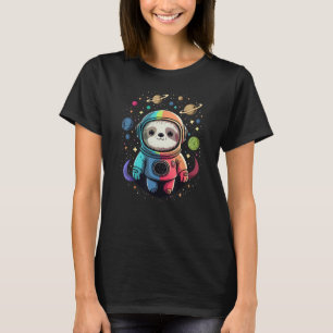 Cute Sloth Astronaut in Outer Space Cosmic Colors T-Shirt