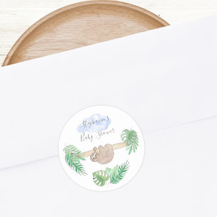 Cute Sloth Baby Boy Shower Classic Round Sticker