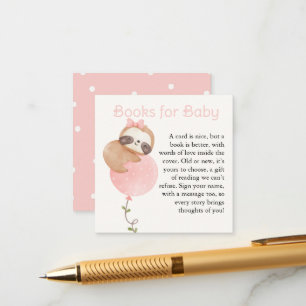 Cute Sloth Baby Girl Baby Shower Books for Baby Enclosure Card