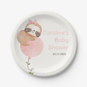 Cute Sloth Baby Girl Baby Shower Diaper Raffle Paper Plates
