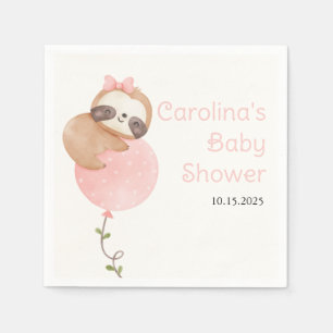 Cute Sloth Baby Girl Baby Shower Napkins