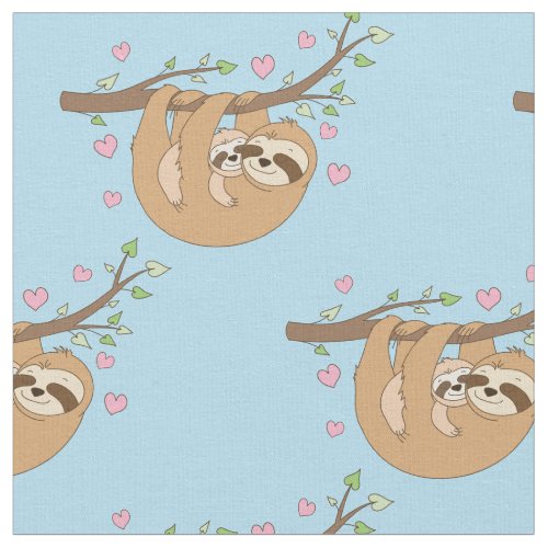Cute Sloth Baby Nursery Decor Blue Boys Fabric