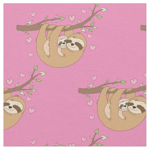 Cute Sloth Baby Nursery Decor Pink Girls Fabric