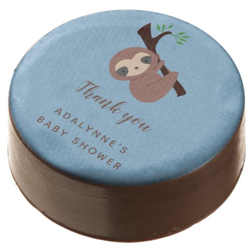  Cute Sloth Baby Shower Boy Thank you Blue Script Chocolate Covered Oreo