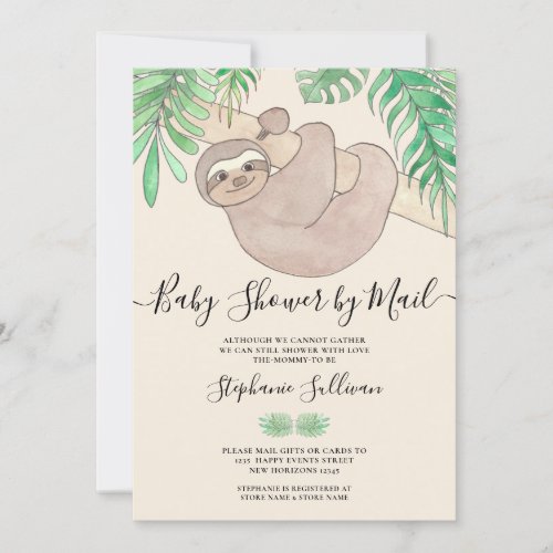 Cute Sloth Baby Shower By Mail Invitation