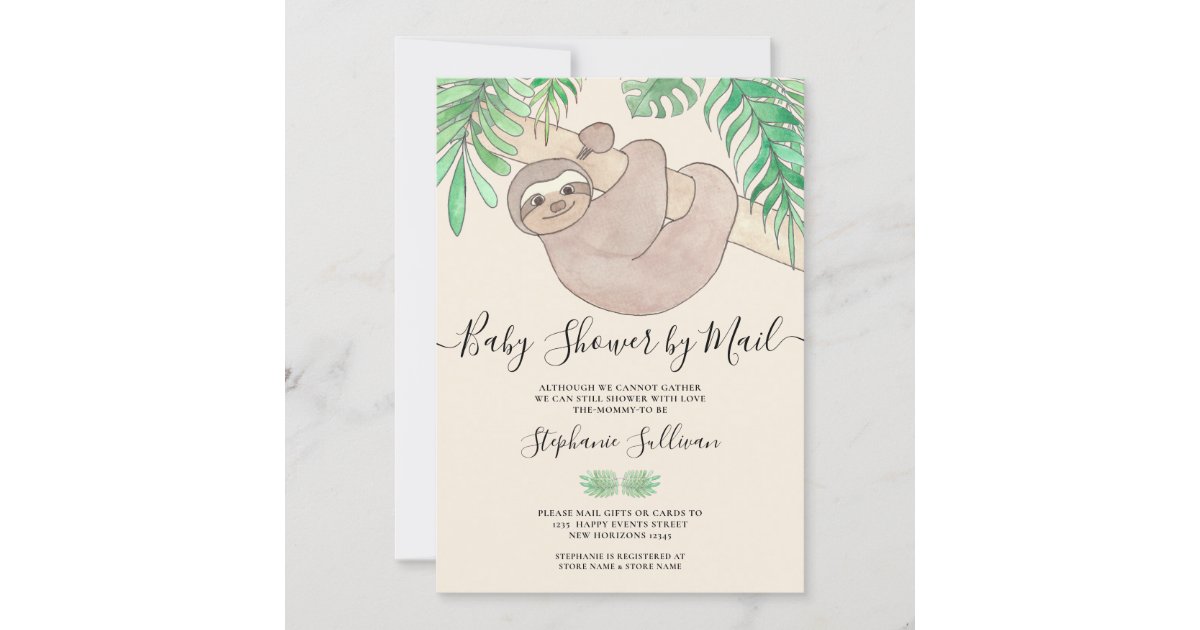 Cute Sloth Baby Shower By Mail Invitation | Zazzle