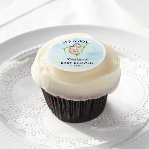 Cute Sloth Baby Shower Cupcake Edible Frosting Rounds